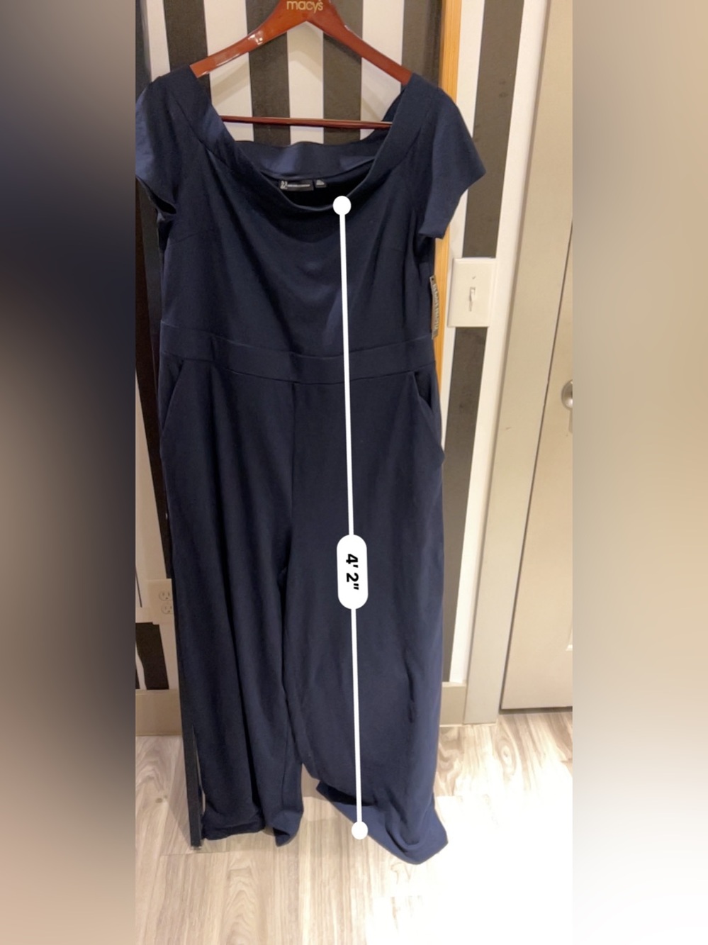 New York & Company Navy Wide-Leg Cap-Sleeve Jumpsuit
